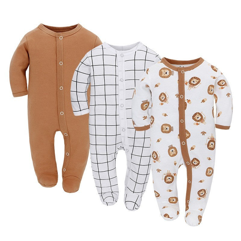 Baby Jumpsuit Long Sleeve Romper Caramel Lion Grid - D&A