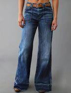 Retro High Waist Straight Loose Slimming And All-matching Jeans Dark Blue - D&A