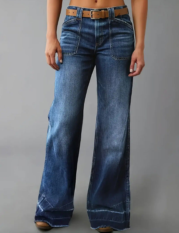 Retro High Waist Straight Loose Slimming And All-matching Jeans Dark Blue - D&A