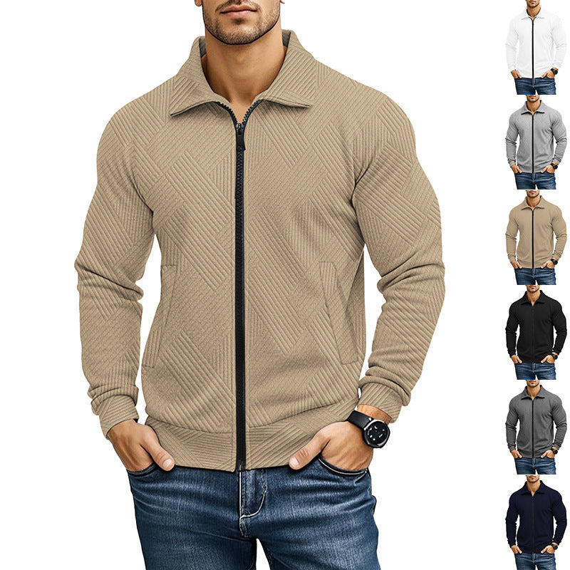 Men's Casual Jacket Solid Color Waffle Turn-down Collar Coat - D&A