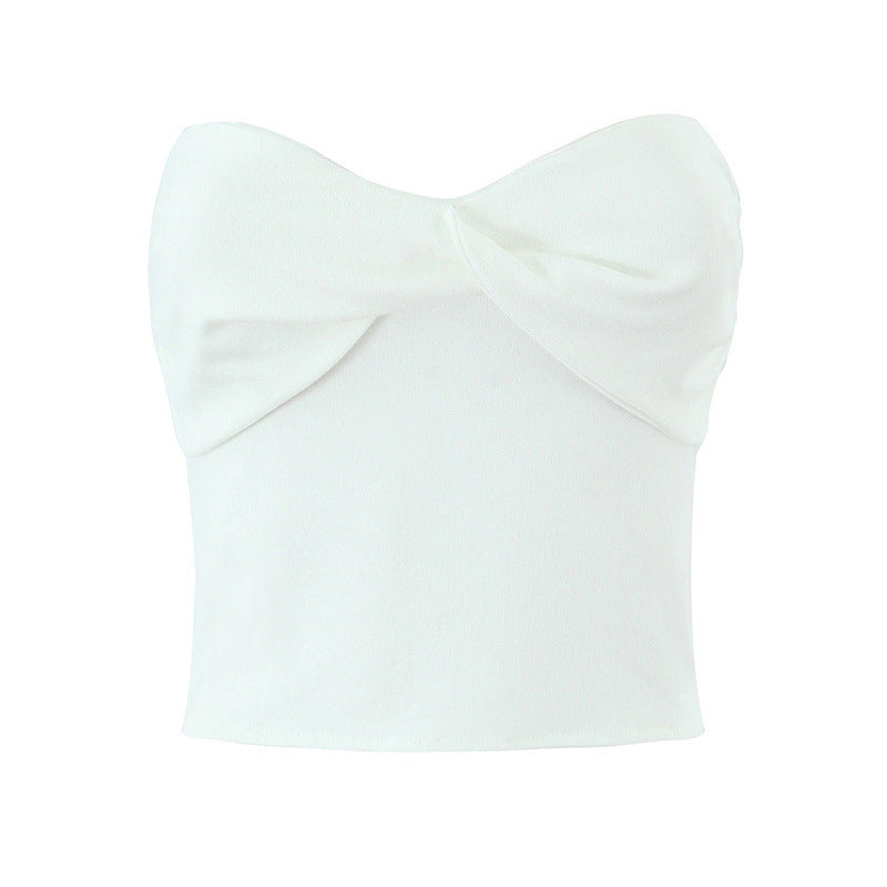 European And American Style Women's Fashion Sexy Casual Twist Tube Top Beautiful Back Tank-top Bell-bottom Pants White Top - D&A
