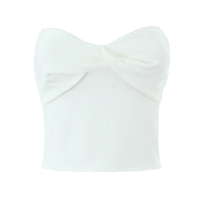 European And American Style Women's Fashion Sexy Casual Twist Tube Top Beautiful Back Tank-top Bell-bottom Pants White Top - D&A