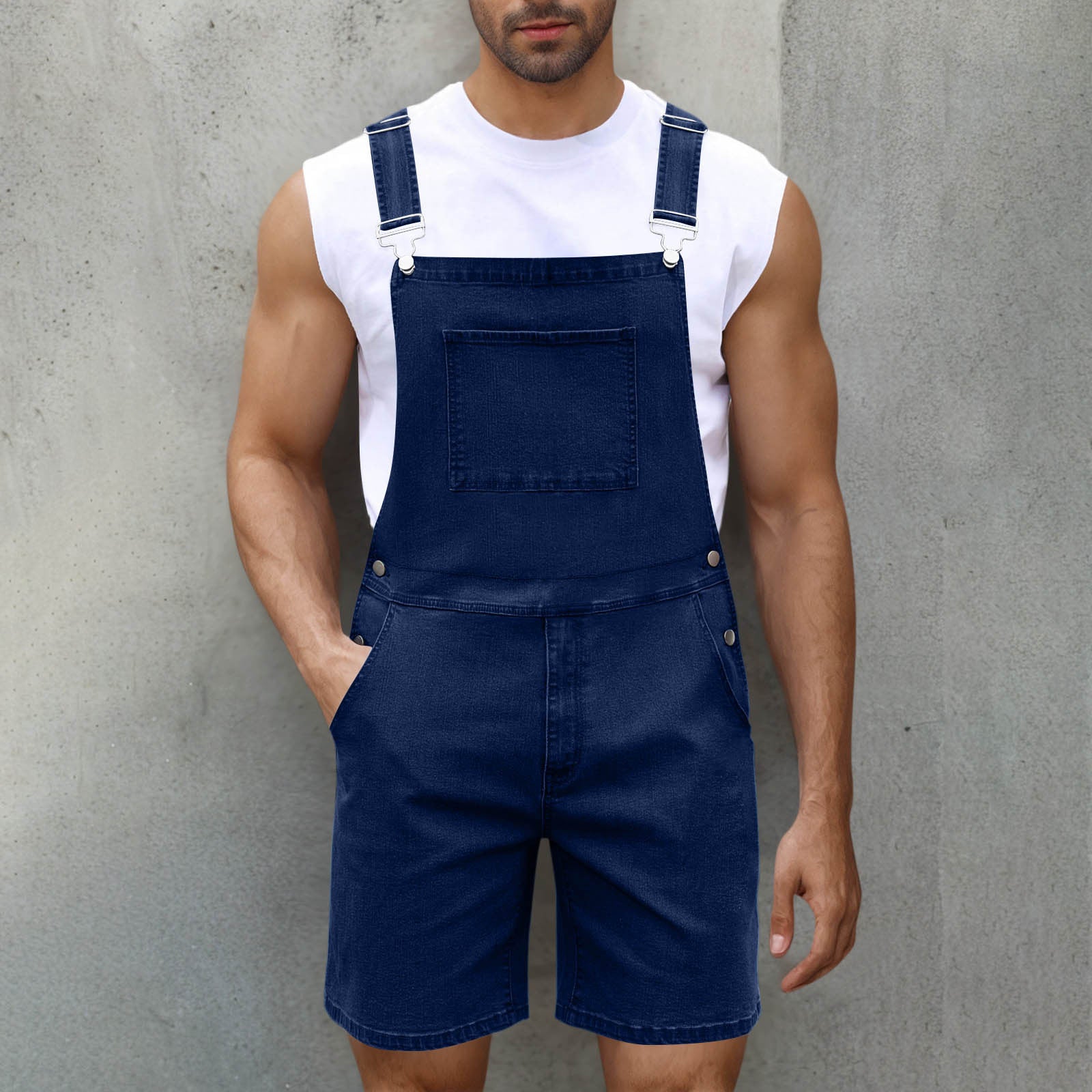 Light Luxury Denim Shorts Men's Denim Brace Blue And Black - D&A