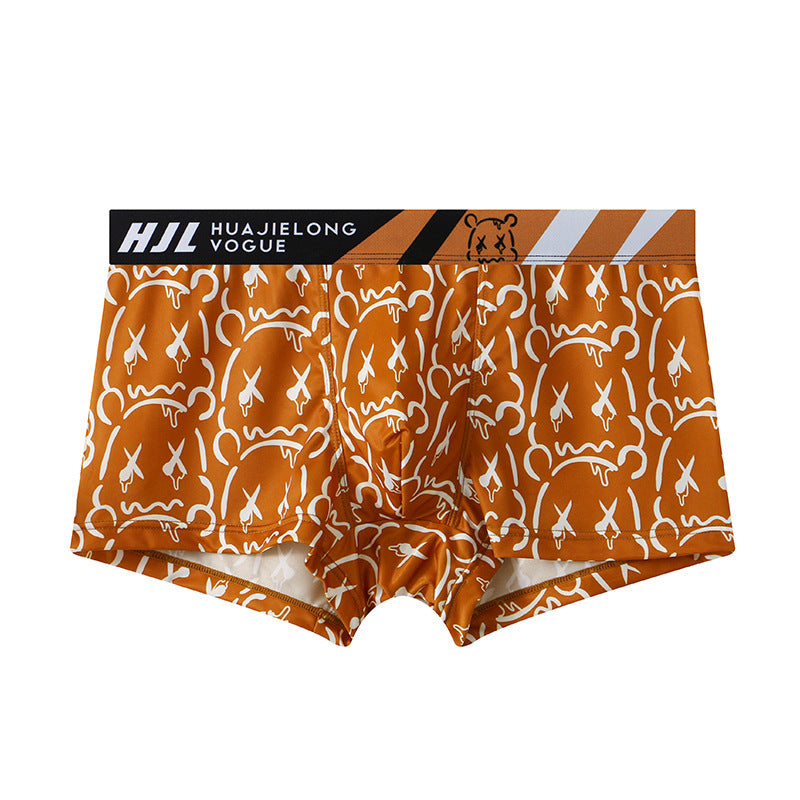 Men's Multi-color Printing Slim Fit Breathable Boxers Brown - D&A