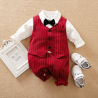 Baby Boy Gentleman Jumpsuit Baby Autumn Clothing Wine Red - D&A