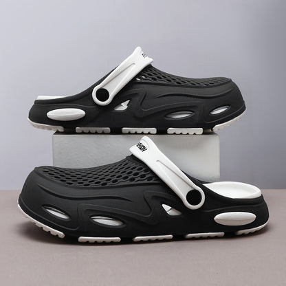 Men's Summer Closed Toe Non-slip Breathable Beach Slippers Black - D&A