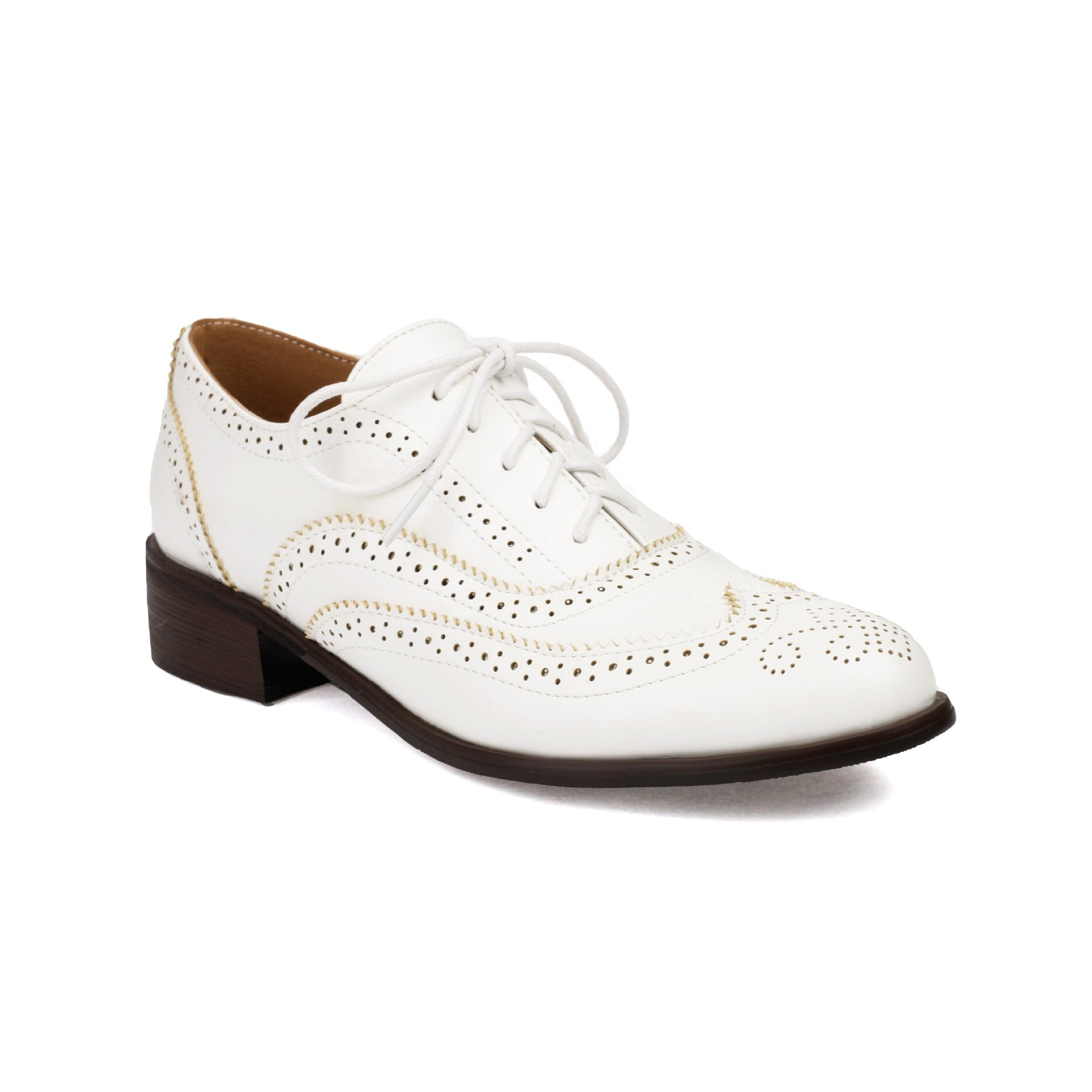 Retro British Contrasting Color Brogue High-cut Lace-up Shoes White - D&A