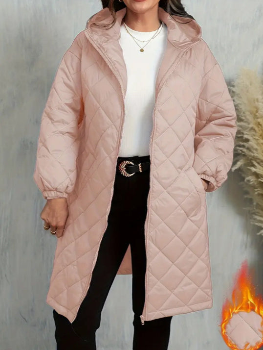 Elegant Hooded Zipper Cotton Jacket For Women Pink - D&A