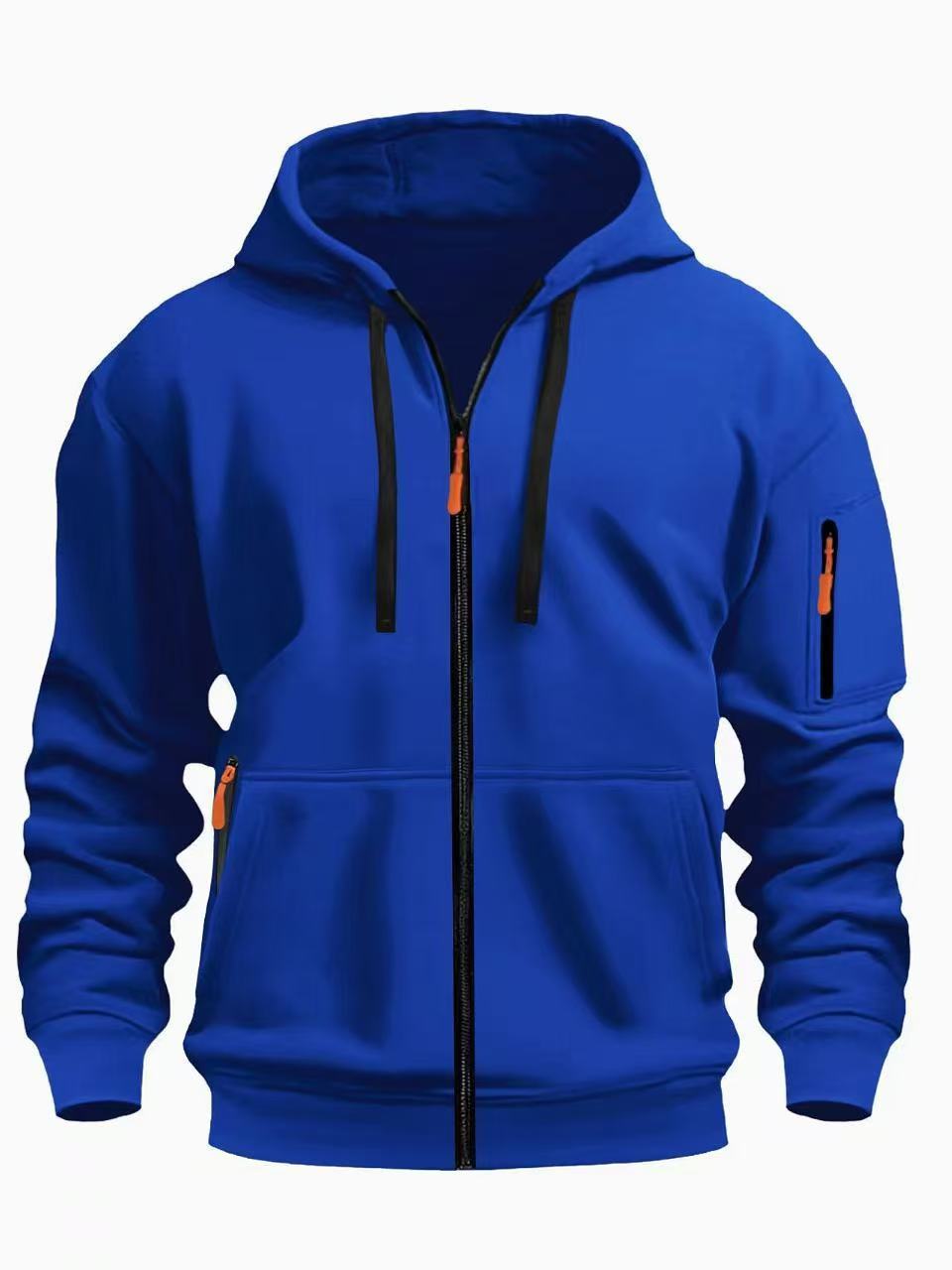 Zipper Hooded Sweatshirt Men's Sports Casual Cardigan Coat Sapphire Blue - D&A