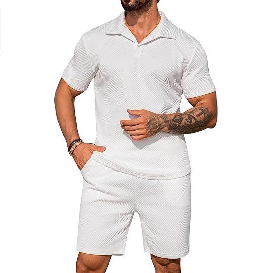 Men's Casual Solid Color Polo Short Oversleeves - D&A