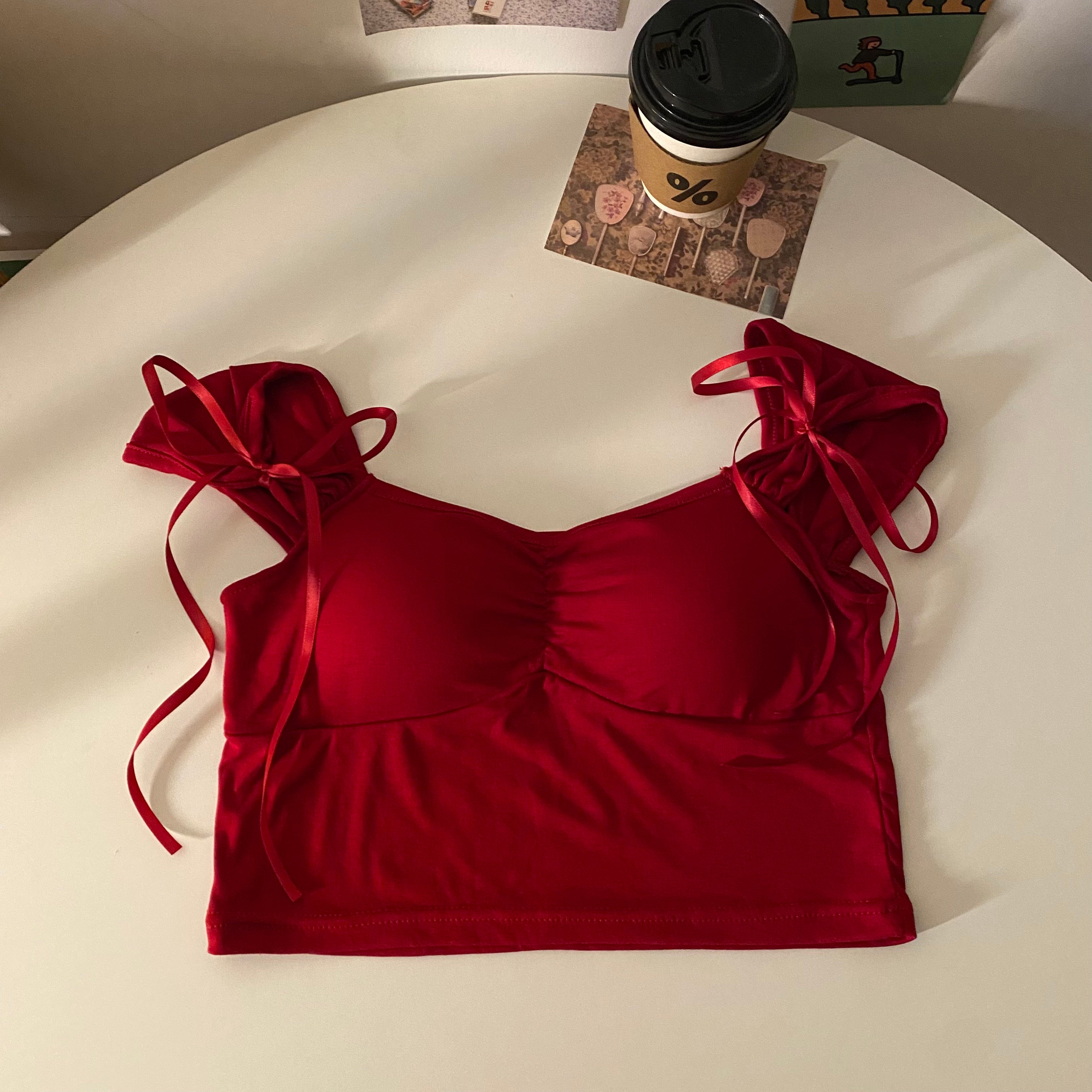 Bra Tops For Women With Bra Pads And Tank Tops Red One size - D&A