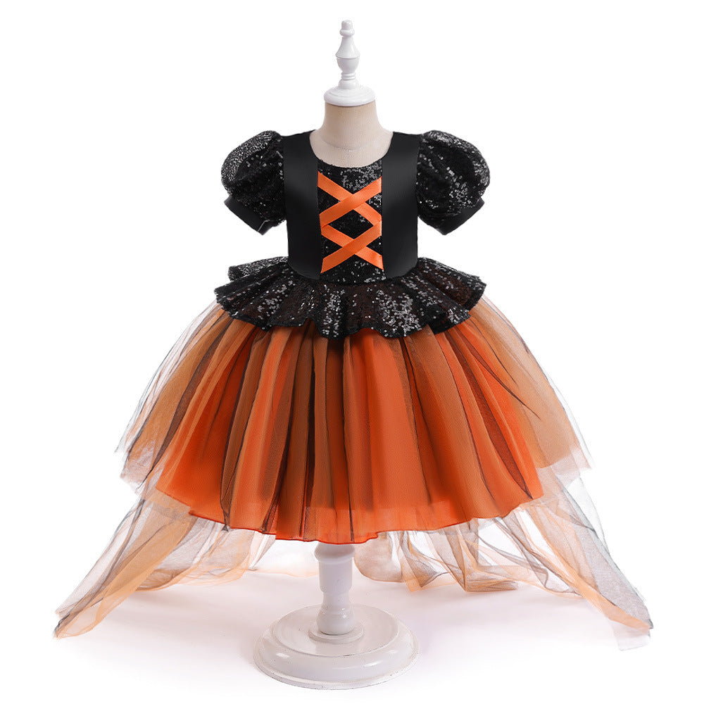 Halloween Girls' Witch Performance Costume Party Dress Orange - D&A