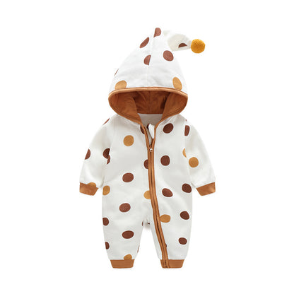 Cotton Printed Baby Hooded Crawling Bodysuit Brown - D&A