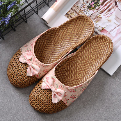 Indoor Non-slip Thick-soled Floor Linen Slippers Pink - D&A
