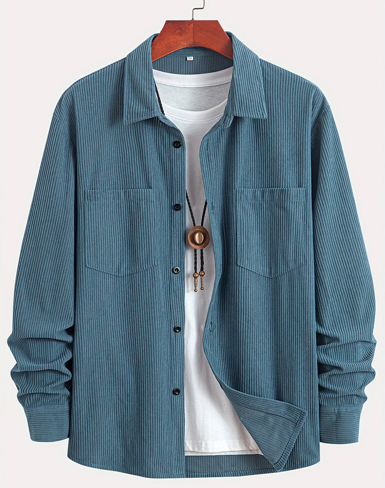 Corduroy Long Sleeve Casual All-matching Shirt Coat Peacock Blue - D&A