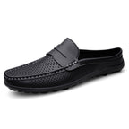Casual Hollow Leather Shoes Breathable Half Slippers - D&A