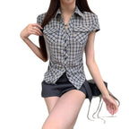 Women's Korean-style Retro Plaid Waist Shirt Summer New - D&A
