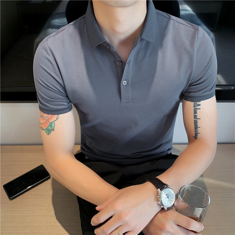 Solid Color Polo Shirt Youth Business Casual Lapels Short Sleeve - D&A