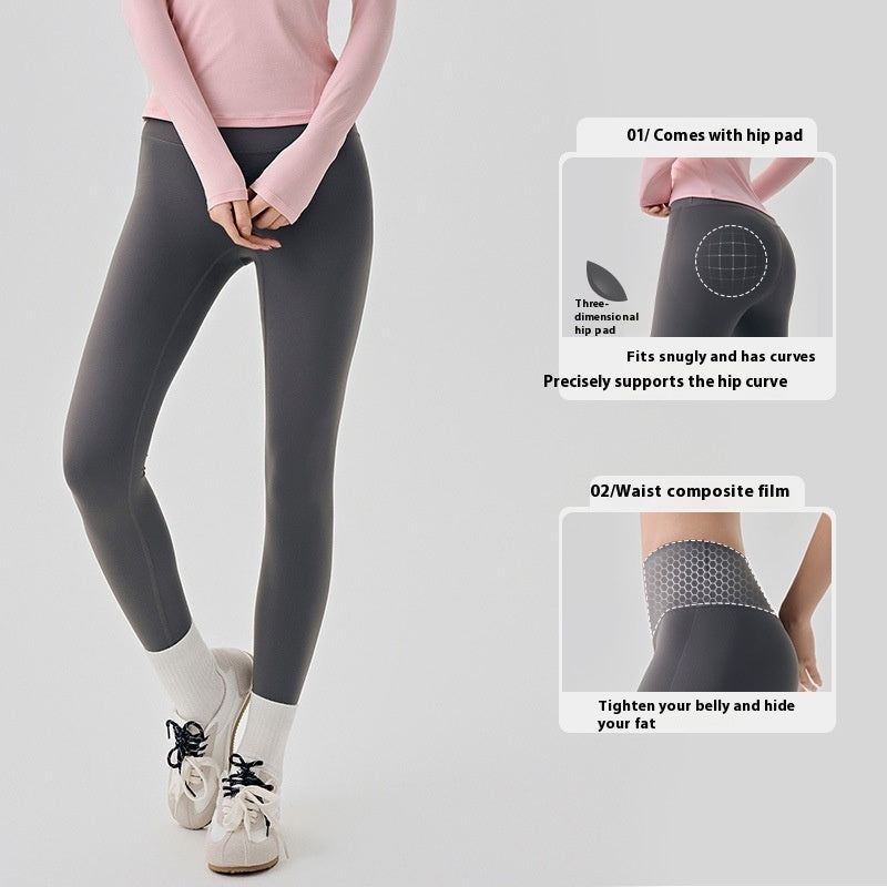 Hip Yoga Pants Women's Outer Wear With Three-dimensional Hip Cushion Composite High Waist Belly Contracting - D&A