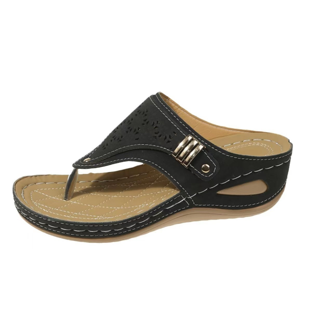 Fashion Hollowed-out Women's Flip-flops Black - D&A