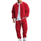 Stand Collar Baseball Uniform Trousers Fleece-lined Casual Coat Sports Suit - D&A