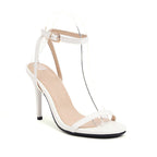 Sexy Stiletto Heel Super High Buckle Hollow-out Solid Color Sandals White - D&A