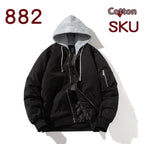Pilot Jacket Trendy Solid Color Loose-fitting Large Size Black With Cotton Lining Hat - D&A