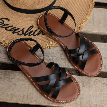 Women's Fashion Flat Bottomed Korean Sandals Black - D&A