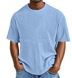 Casual Pure Color Comfort Waffle Short Sleeve Light Blue - D&A