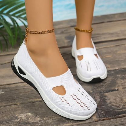 Women's Shoes Soft Bottom Not Tired Feet Slip-on Mesh White - D&A