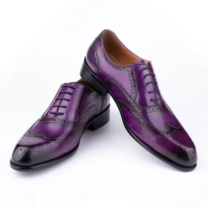Men's Fashion Oxford Hand Carved Craft Purple Wedding Party Shoes Purple - D&A