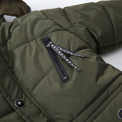 Boys Large Fur Collar Padded Warm Cotton Jacket - D&A