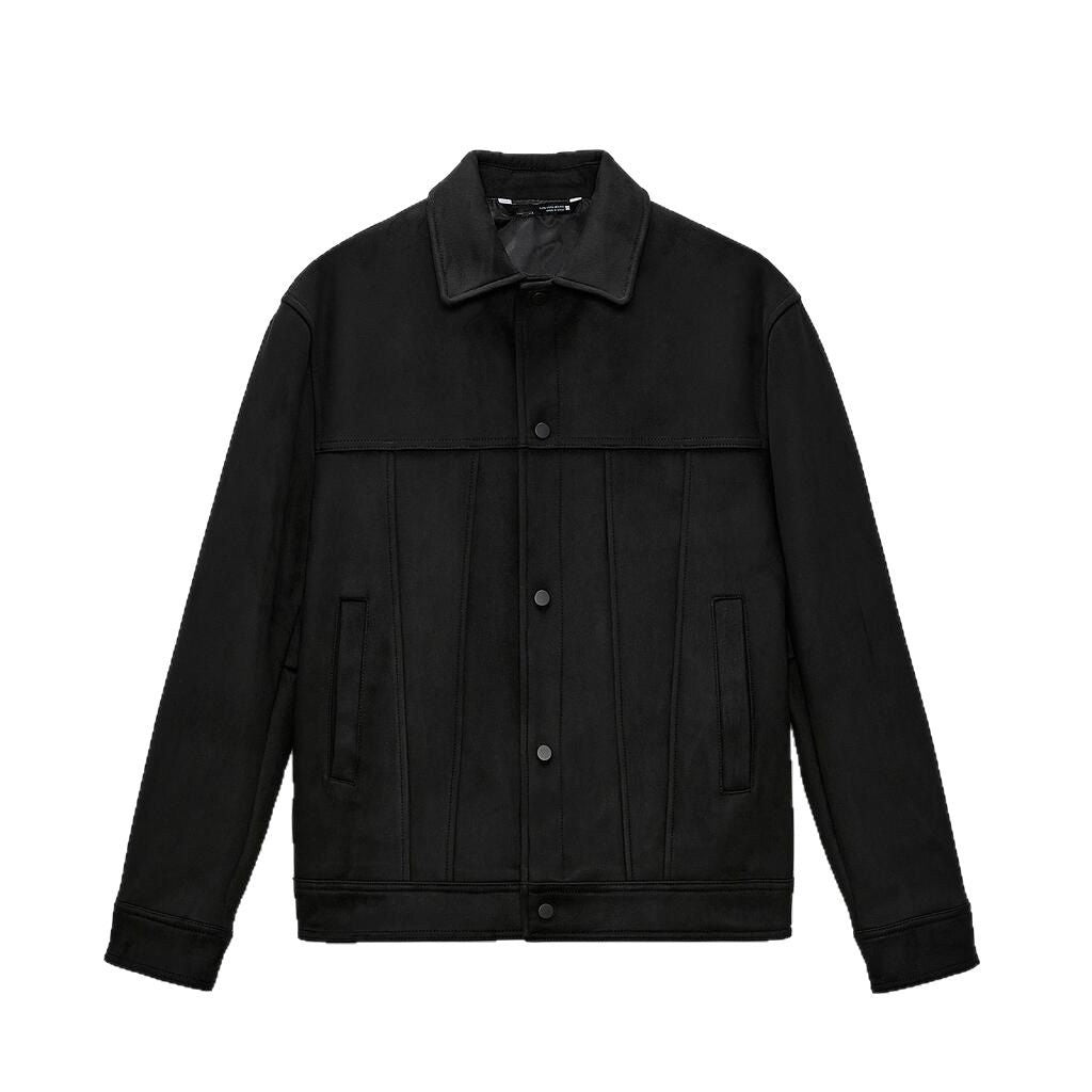 Men's Solid Color Suede Collar Jacket - D&A
