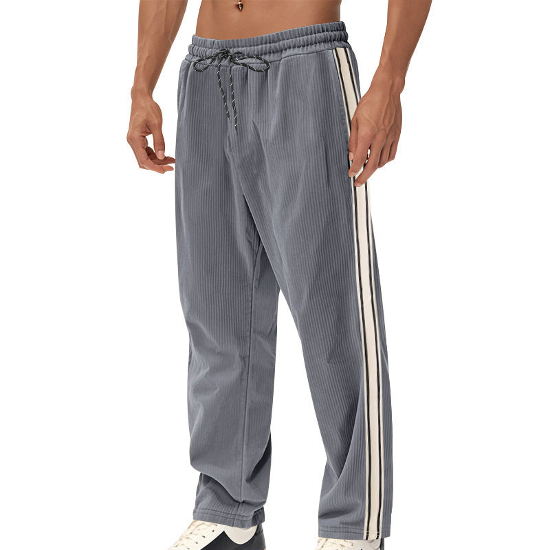 Men's Simplicity Side Stripe Leisure Loose Track Pants Gray - D&A