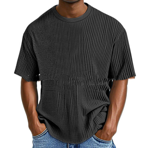 Casual Pure Color Comfort Waffle Short Sleeve Black - D&A