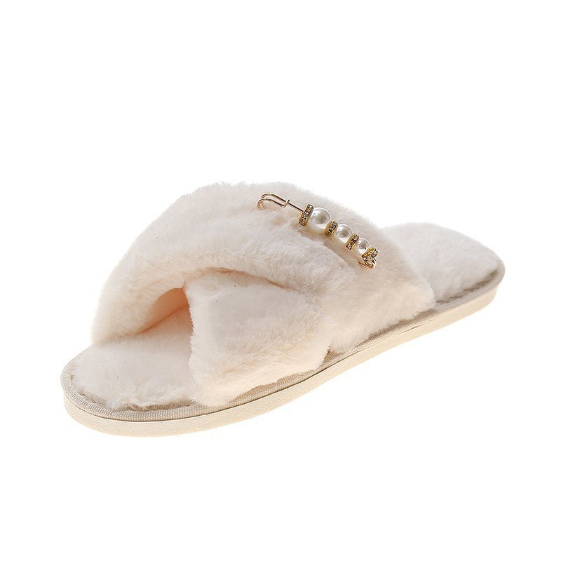 New Cross Cotton Slippers Home Casual Floor Slippers White - D&A