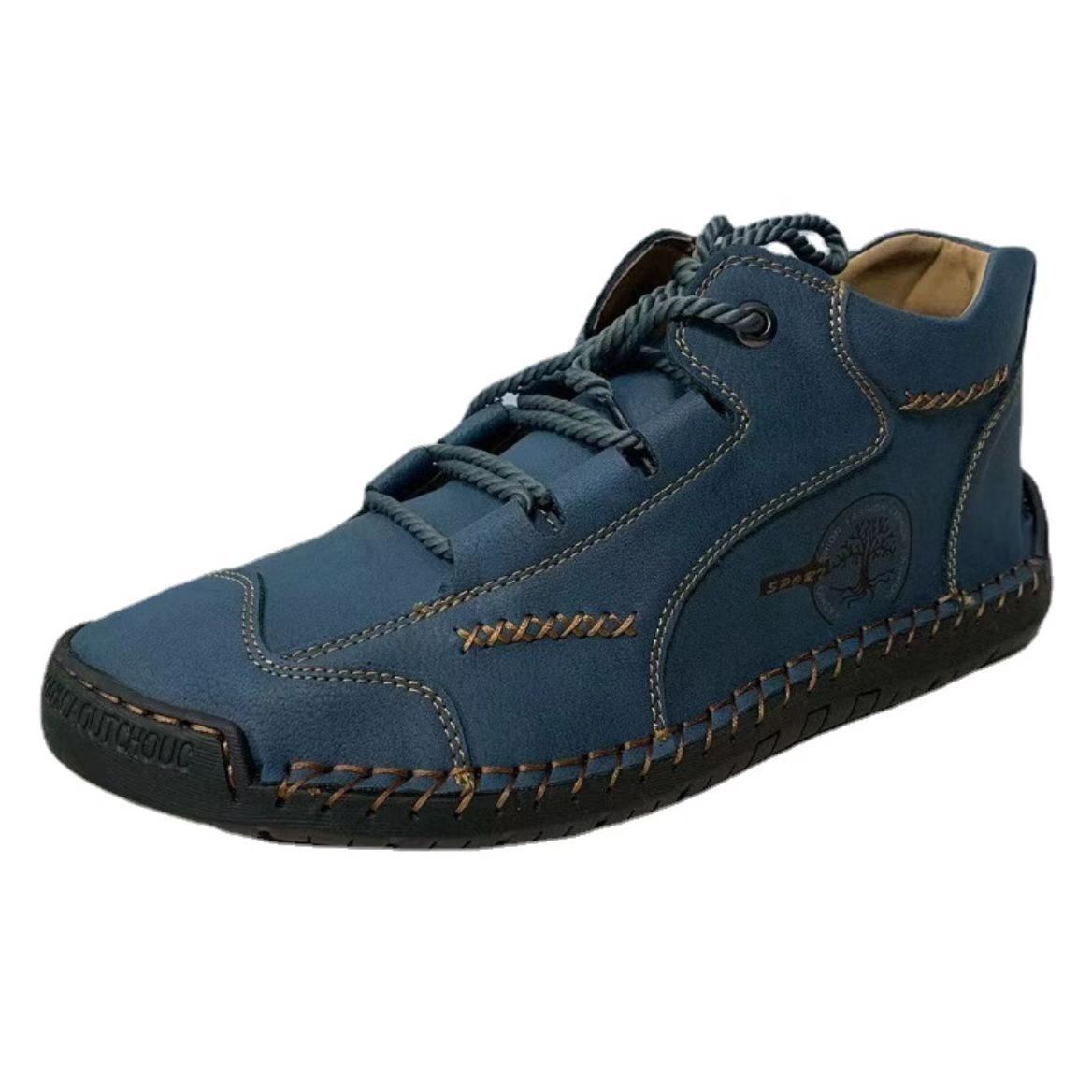 Men's Autumn Sewing High-top Leather Flat Outdoor Work Clothes Casual Shoes - D&A