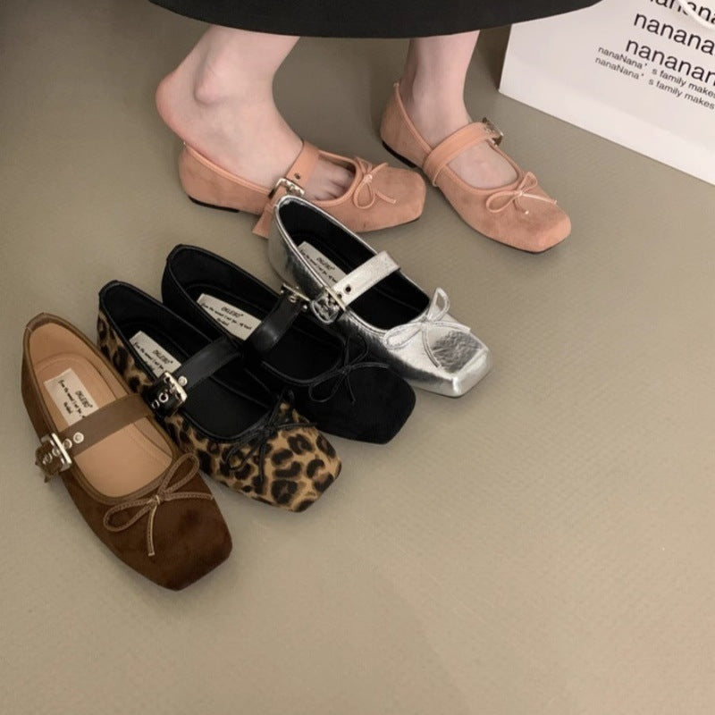 Flat Bow Ballet Silver Belt Buckle Shoes - D&A