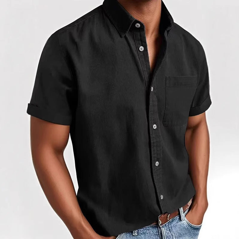 Single-breasted Shirt Men's Short Sleeve Black - D&A