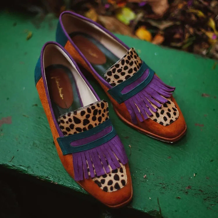 Spring New Square Toe Large Size Tassel Slip-on Shoes - D&A
