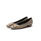 Square Buckle Flats Patent Leather Square Toe Low-cut Shoes - D&A