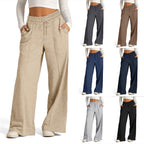 Women's Lace-up Solid Color Waist Tight Fashion Wide-leg Casual Pants - D&A