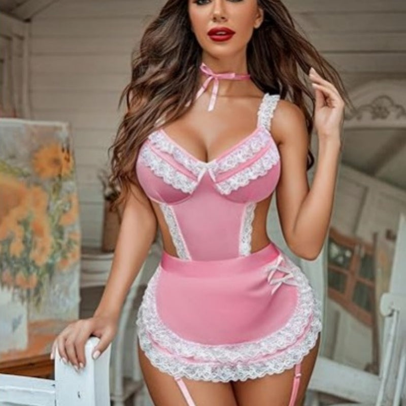 Sexy Women's Hollow Backless Maid Cloth Uniform Suit - D&A