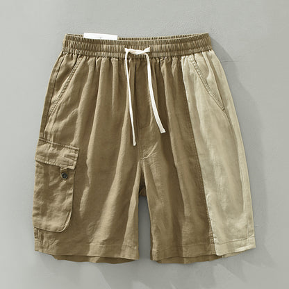 Men's Thin Trendy Loose Color Matching Linen Pants Deep Khaki - D&A