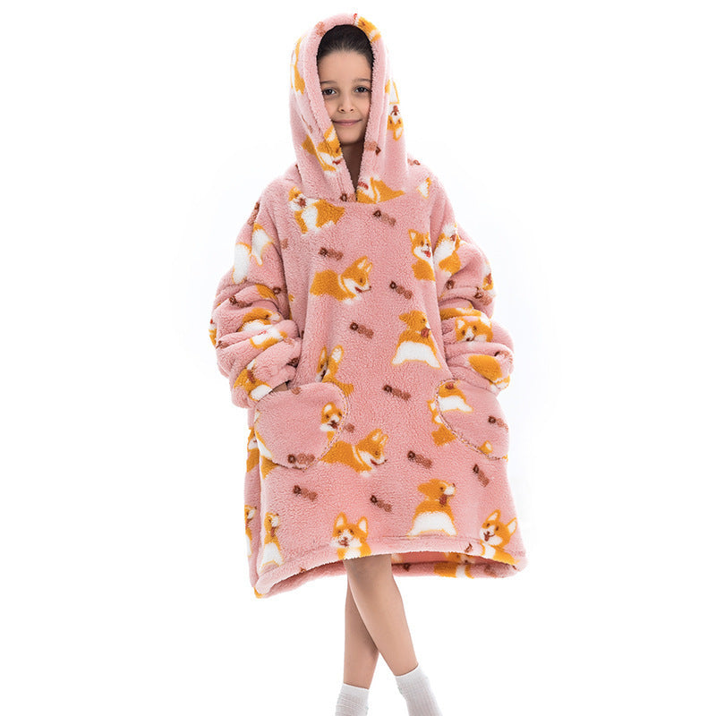 Oversized Thermal Sweatshirt Lazy Sweatshirt Kids Corgi winter clothing One size - D&A