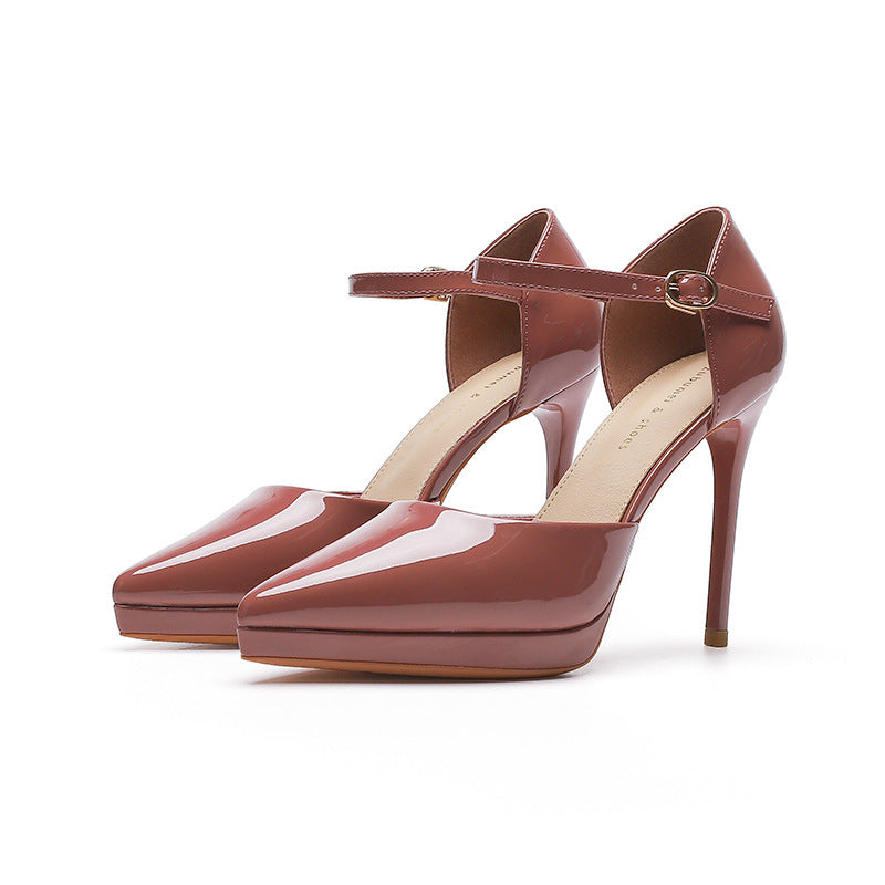 Pointed-toe Waterproof Platform Hollow 10 5cm Women's High Heels Cameo Brown - D&A