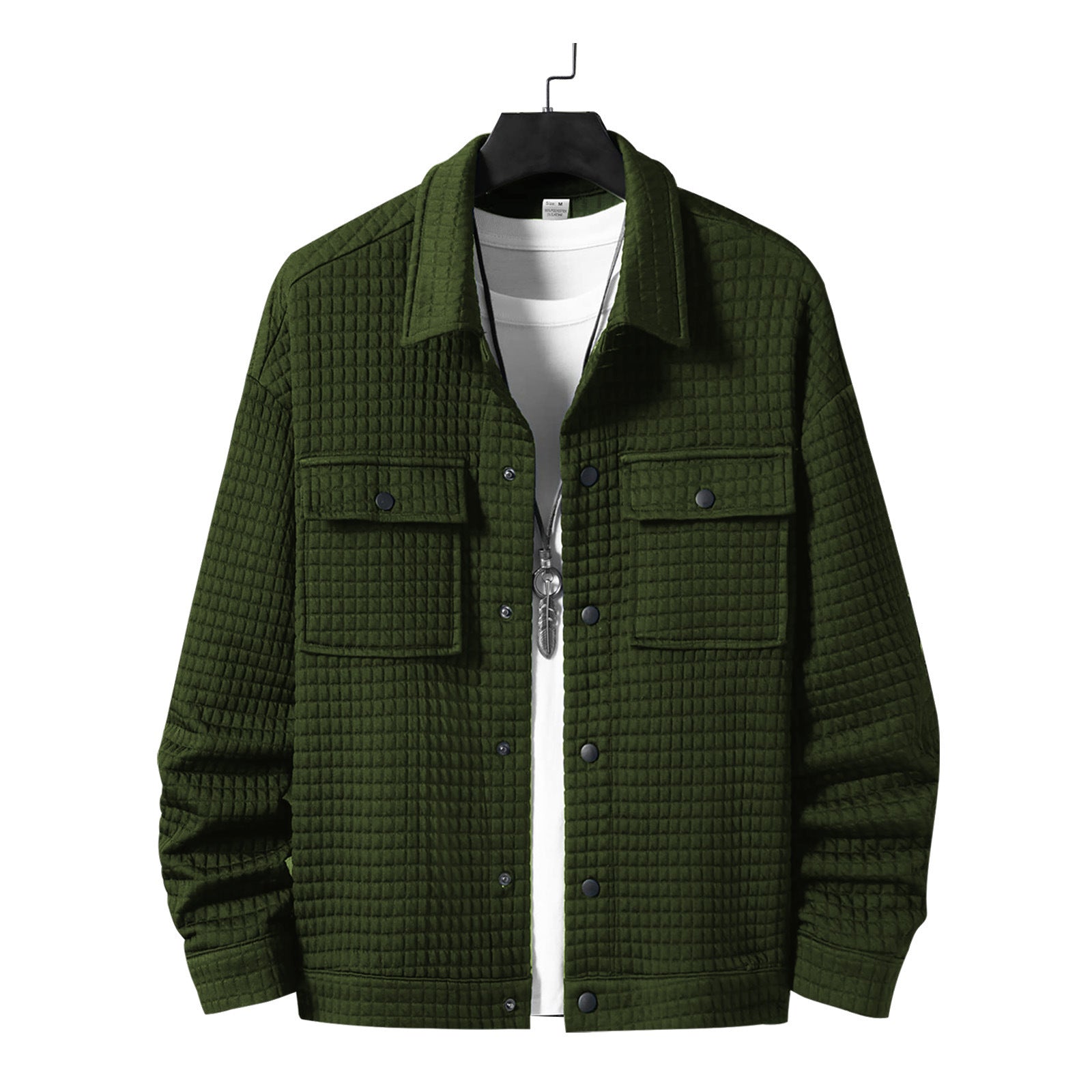 Men's Casual Jacquard Plaid Baggy Coat Shirt Green - D&A