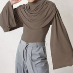 Men's High Collar Slim Fit Long Sleeves Swing Collar T-shirt - D&A