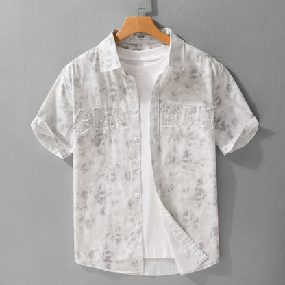 Summer Menswear Hanging Dyed Printed Simple Short Sleeve Gray White - D&A