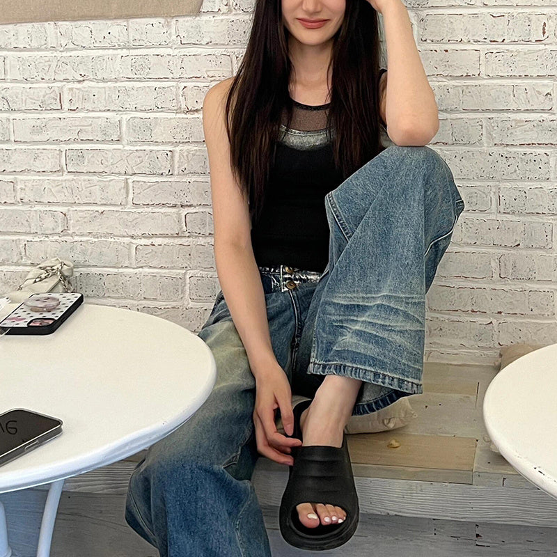 Irregular Waist Straight Design Sense Niche Retro Distressed Lengthened Mop Pants - D&A